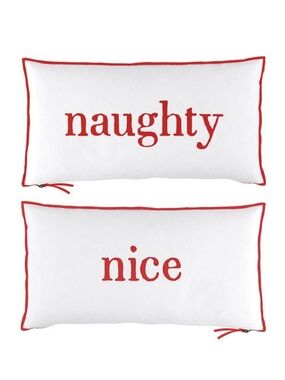 NEW Holiday 'Naughty' and 'Nice' Red Trim Decorative PillowCASE reversible